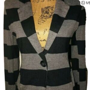 Chic Black and Gray Striped Women's Blazer